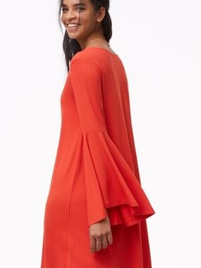 LOFT Bright Orange Bell Sleeve Shift Dress Medium 90s Y2K